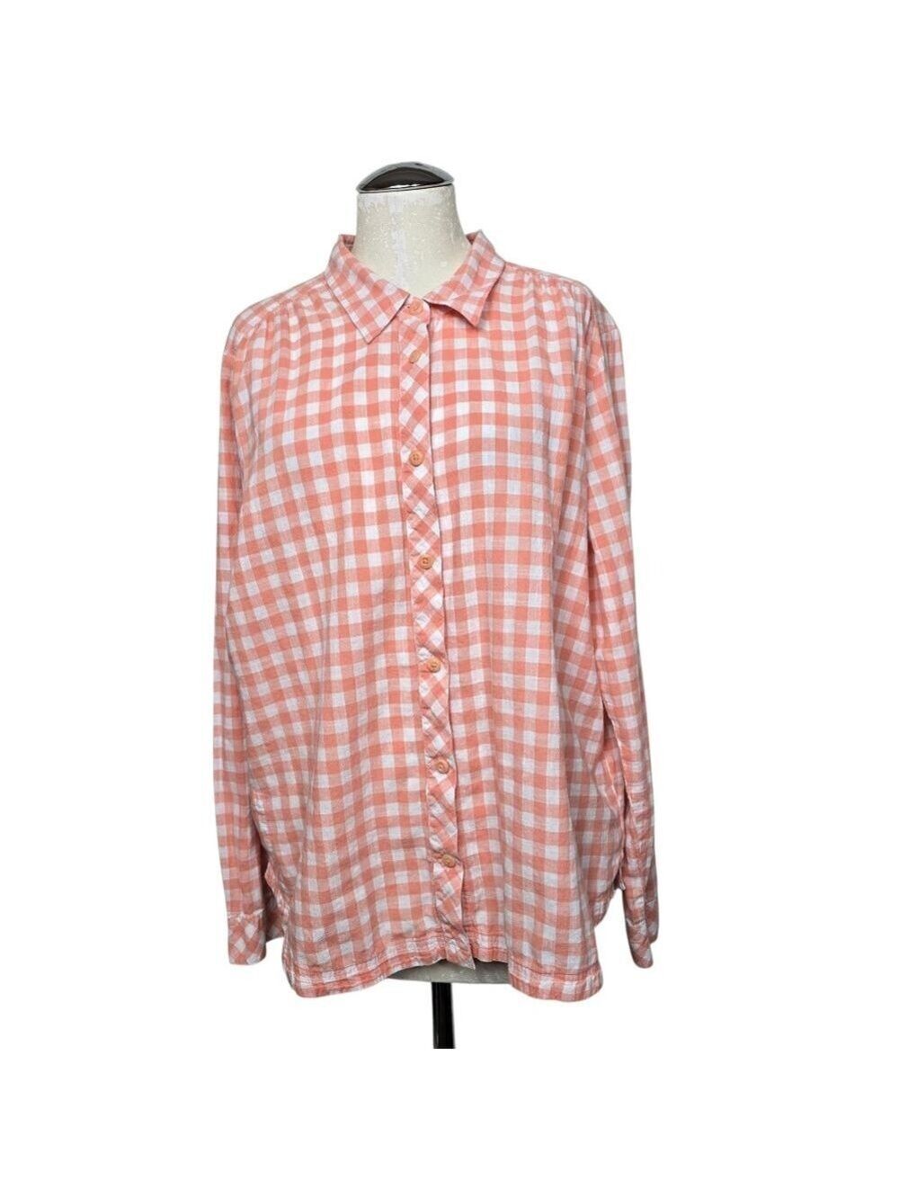 Columbia Plaid Button Down Long Sleeves Shirt XXL Peachy Pink & White